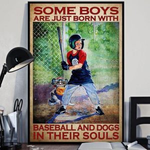 Some Boys Are Just Born With Baseball And Dogs In Their Souls Boy Playing Baseball Canvas Poster