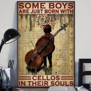 Some Boys Are Just Born With Cellos In Their Souls Boy Playing Cello Music Notes Canvas Poster