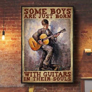 Some Boys Are Just Born With Guitars In Their Souls Painting Young Boy Playing The Guitar Canvas Poster