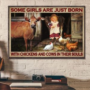 Some Girls Are Just Born With Chickens And Cows In Their Souls Cute Baby Girl Farmer Canvas Poster