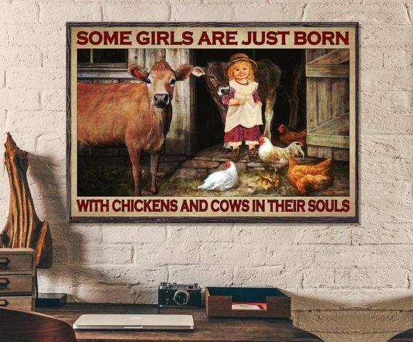 Some Girls Are Just Born With Chickens And Cows In Their Souls Cute Baby Girl Farmer Canvas Poster