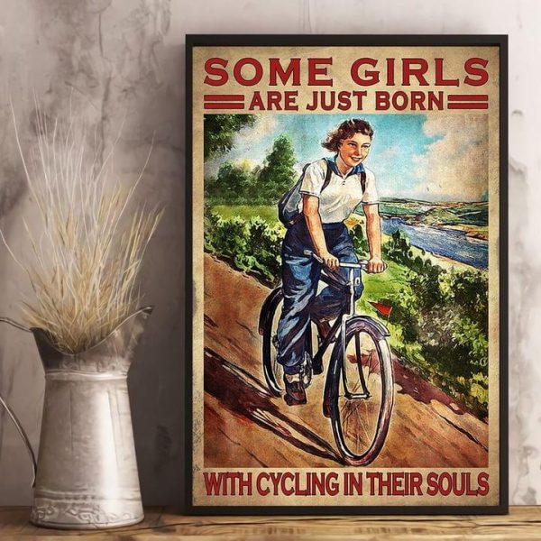 Some Girls Are Just Born With Cycling In Their Souls Girl Riding Bicycle Canvas Poster