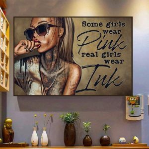 Some Girls Wear Pink Real Girls Wear Ink Lady Girl With Tattoos Wearing Trendy Glasses Canvas Poster