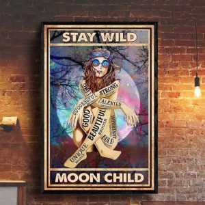 Stay Wild Moon Child Lady Girl Naked Wearing Trendy Glasses Mysterious Moon Canvas Poster