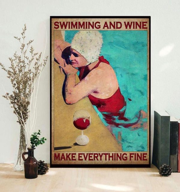 Swimming And Wine Make Everything Fine Swimming Girl And Red Wine Canvas Poster