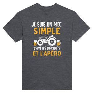T-shirt Agriculteur Je suis un mec simple j’aime les tracteurs et l’apero