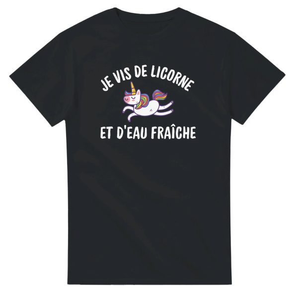T-shirt Licorne Je vis de licorne et d’eau fraiche