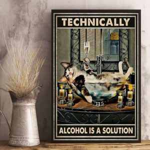 Technically Alcohol Is A Solution Cat Drinking Wine Candles Canvas Poster