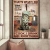 That’s What I Do I Cook I Drink And I Know Things Cat Chef Glass Of Red Wine Canvas Poster