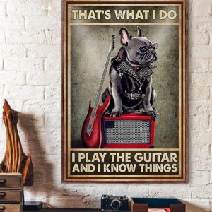 That’s What I Do I Play The Guitar And I Know Things Cool Pitbull Dog Sitting On Speaker Canvas Poster