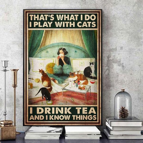 That’s What I Do I Play With Cats I Drink Tea And I Know Things Lady Girl Cats Canvas Poster