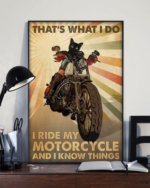 That's What I Do I Ride My Motorcycle And I Know Things Cat Human Riding Motorcycle Canvas Poster That's What I Do I Ride My Motorcycle And I Know Things Cat Human Riding Motorcycle Canvas Poster