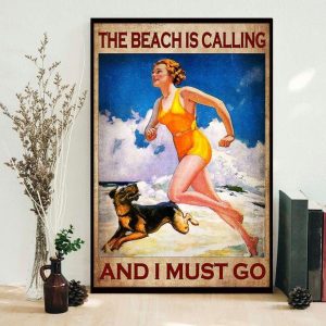 The Beach Is Calling And I Must Go Lady Girl Jogging With Dog Canvas Poster