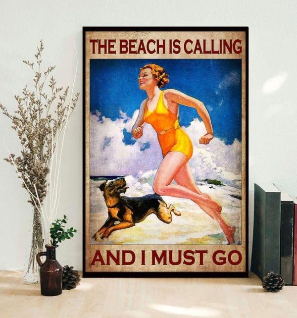 The Beach Is Calling And I Must Go Lady Girl Jogging With Dog Canvas Poster