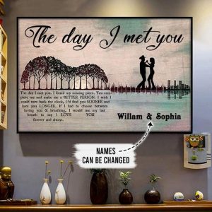 The Day I Met You Guitar Lake Family Couple Love Name Customized Personalized Canvas Poster