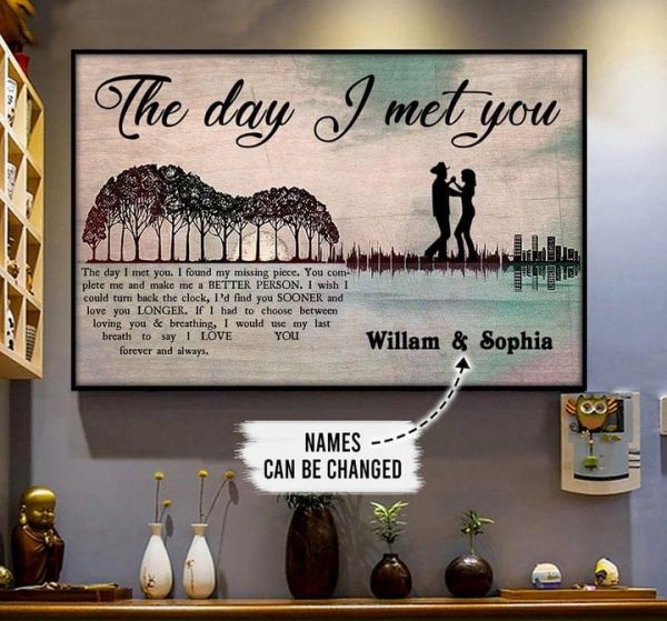 The Day I Met You Guitar Lake Family Couple Love Name Customized Personalized Canvas Poster