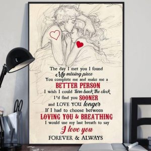 The Day I Met You I Found My Missing Piece Boy Kissing Girl Red Hearts Love Canvas Poster