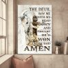 The Devil Saw Me With My Head Down And Thought He’d Won Until I Said Amen White Horse The Holy Cross Canvas Poster