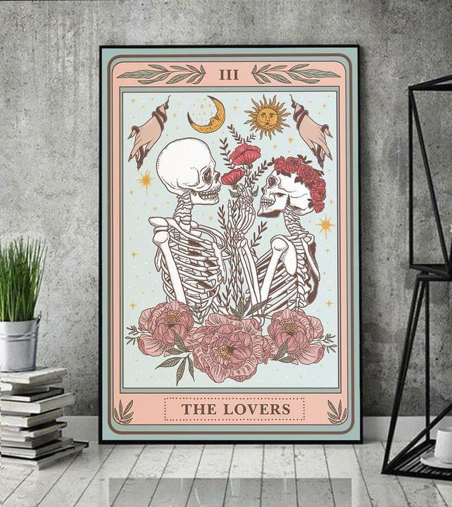 The Lovers Skeleton Man And Woman Roses Sun Moon Card Canvas Poster The Lovers Skeleton Man And Woman Roses Sun Moon Card Canvas Poster