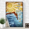 The Ocean Is Calling And I Must Go Bikini Girl Swimming Sun Canvas Poster