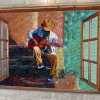 The Street Artist Guitarist Outside the Window Canvas Poster