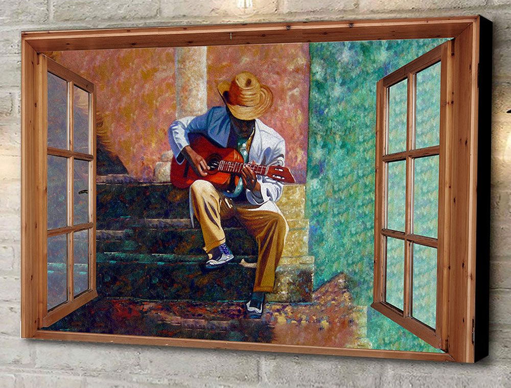 The Street Artist Guitarist Outside the Window Canvas Poster The Street Artist Guitarist Outside the Window Canvas Poster