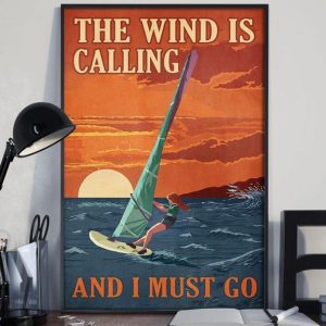 The Wind Is Calling And I Must Go Lady Girl Surfing Sunset Canvas Poster