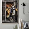 Through The Window Biker Motorcycle Riders Galaxy Canvas Poster