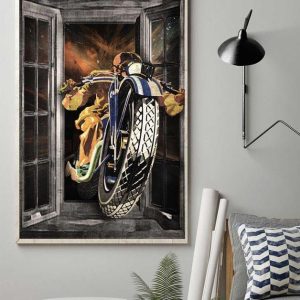 Through The Window Biker Motorcycle Riders Galaxy Canvas Poster