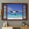 Through The Window Helicopter Floating On Water Canvas Poster