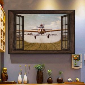 Through The Window Helicopter On Field Canvas Poster