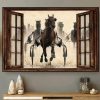 Through The Window Many Horse Wagons Animals Canvas Poster