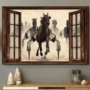Through The Window Many Horse Wagons Animals Canvas Poster