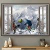 Through The Window People Go Skiing Skydive Snow Mountain Canvas Poster