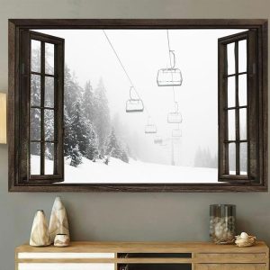 Through The Window Snow Winter Skiing Cables Canvas Poster