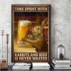 Time Spent With Rabbits And Beer Is Never Wasted Rabbit Drinking Beer Canvas Poster