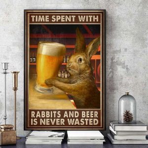 Time Spent With Rabbits And Beer Is Never Wasted Rabbit Drinking Beer Canvas Poster