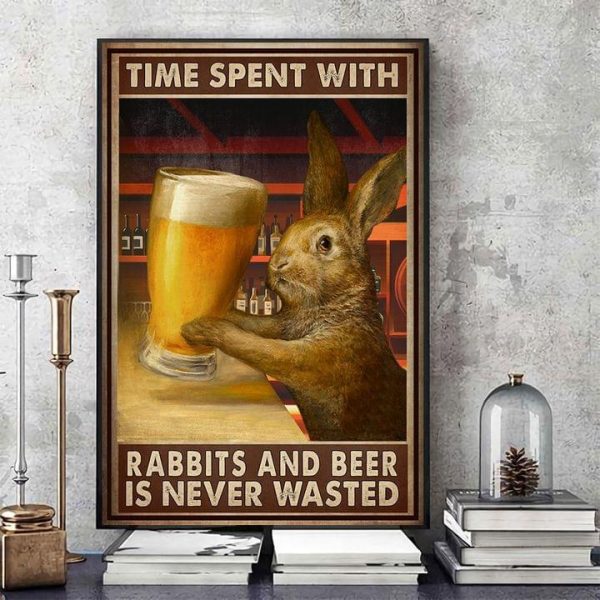 Time Spent With Rabbits And Beer Is Never Wasted Rabbit Drinking Beer Canvas Poster