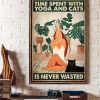 Time Spent With Yoga And Cats Is Never Wasted Young Lady Girl Doing Yoga Relaxation Trees Canvas Poster