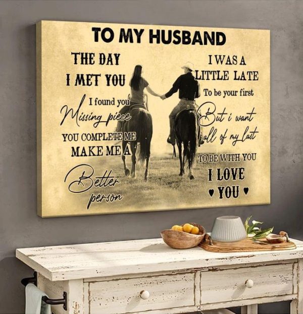 To My Husband Family Wife Love Cowboy Couple Horse Canvas Poster