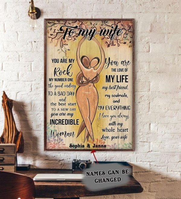 To My Wife My Life Incredible Woman Family Heart Name Customized Personalized Canvas Poster