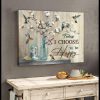 Today I choose To Be Happy Simple Birds And Glassy Bottle White Flowers Canvas Poster