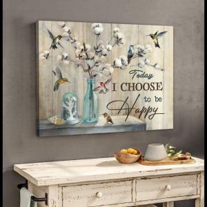 Today I choose To Be Happy Simple Birds And Glassy Bottle White Flowers Canvas Poster