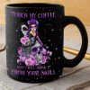 Touch My Coffee And I Will Drink It From Your Skull Purple Lady Girl Wearing Flowers Sitting On Sugar Skull Black Mug