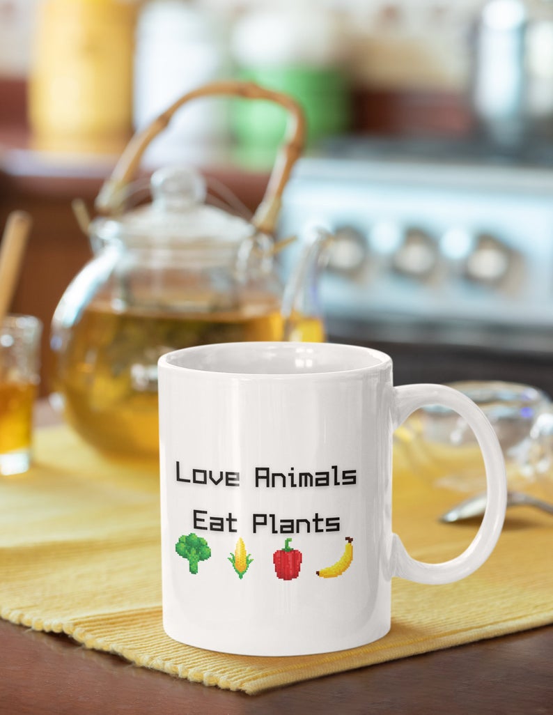 Vegan Love Animals Eat Plants Healthy Tea Coffee Simple White Mug Vegan Love Animals Eat Plants Healthy Tea Coffee Simple White Mug