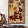 Vintage American By Birth Cowgirl By Choice Lady Girl Holding America Flag Riding Horse Canvas Poster