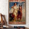Vintage And She Lived Happily Ever After Lady Girl Drinking Beer Horse Canvas Poster