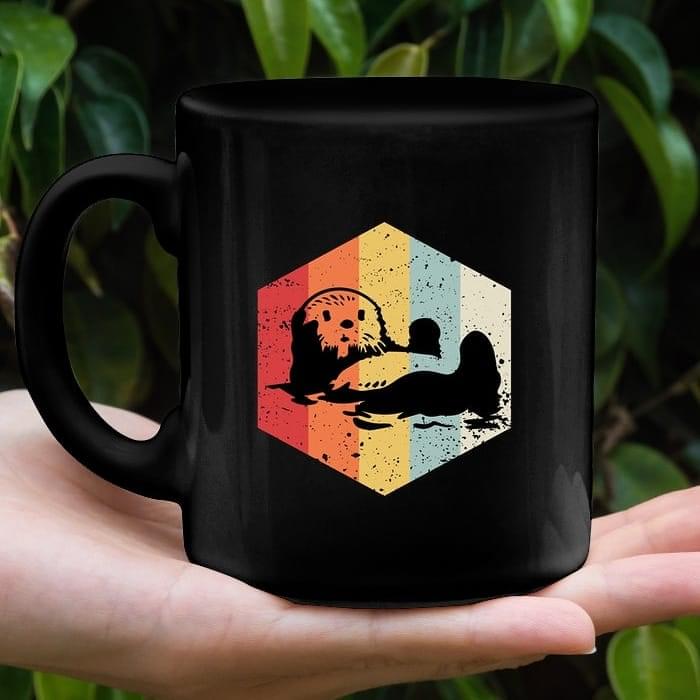 Vintage Cute Cartoon Otter Lying Black Mug Vintage Cute Cartoon Otter Lying Black Mug
