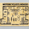 Vintage Dream Motorcyclist Houses Map Canvas Poster
