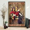Vintage Life Is Better With Books And Dogs Lady Girl Sitting On Sofa Chair Dog Canvas Poster